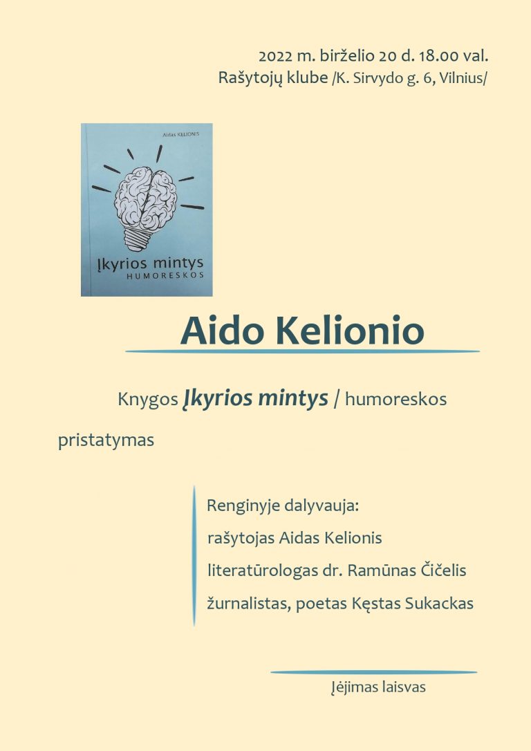 Aido Kelionio knygos ĮKYRIOS MINTYS / HUMORESKOS pristatymas