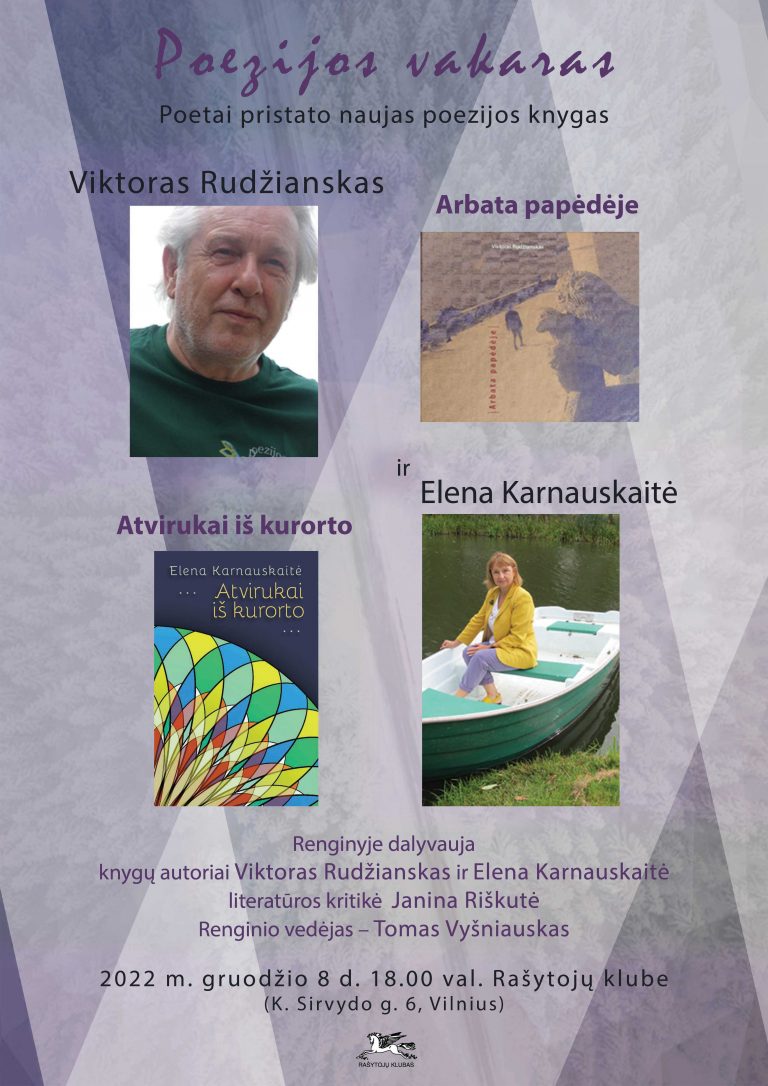 Poetai Viktoras Rudžianskas ir Elena Karnauskaitė pristato naujas poezijos knygas